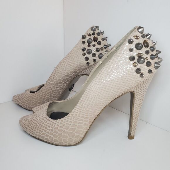 Simply Vera Wang Sz 9.5 Platform Faux Snakeskin Beige Pumps Spike Heels Glam - Picture 7 of 9